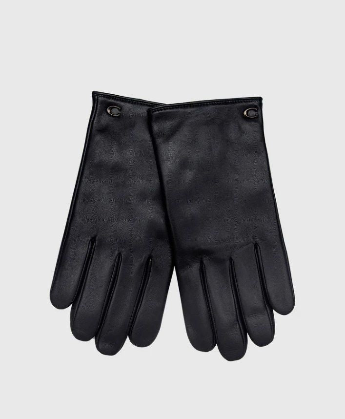 Coach Scuplted C Tech 100% Leather Finger Glove (Black, Medium Size)
