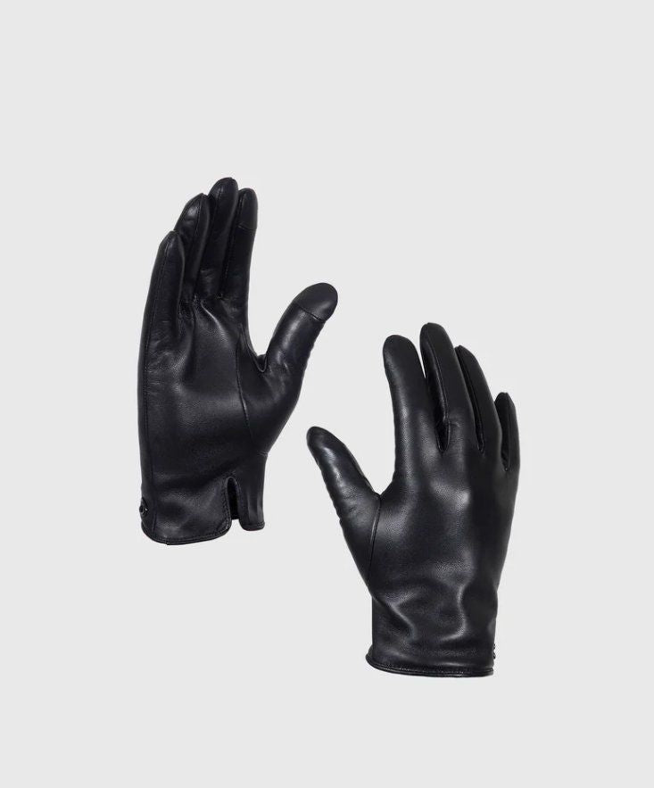 Coach Scuplted C Tech 100% Leather Finger Glove (Black, Medium Size)